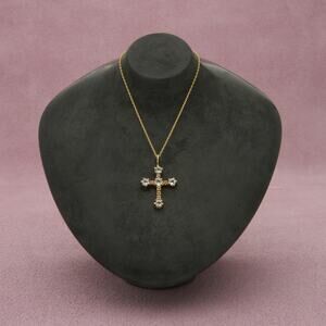 bony levy 14k yellow gold sky blue topaz cross pendant necklace size 16-18in